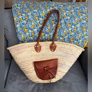 Stylish Straw and Leather Woven Tote Bag